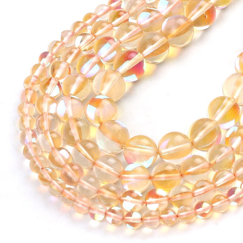 Round Clear Champagne Flash Crystal Glass Austrian Crystal Glitter Loose Beads For Jewelry Making DIY Charms Bracelet 15''6/8/10/12mm