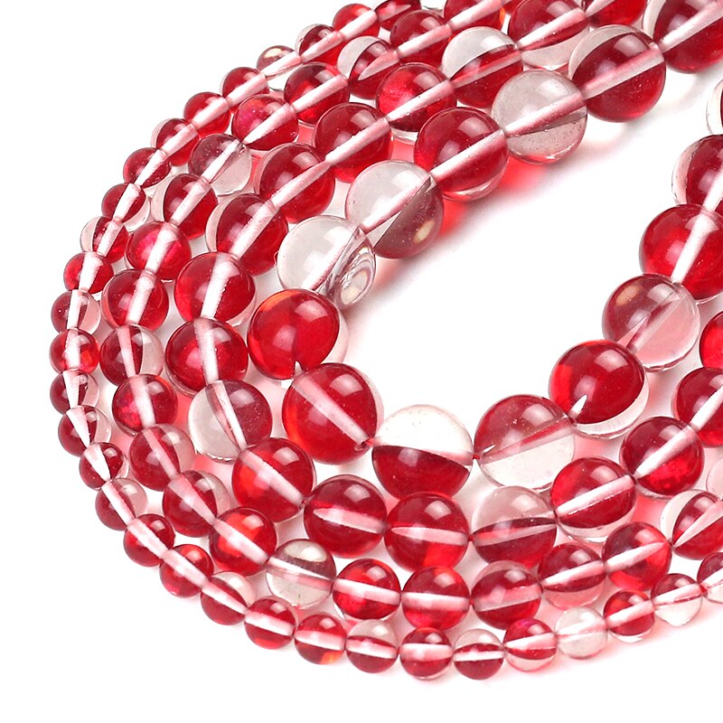 Clear Red Flash Crystal Glass MoonStone Glitter Beads Round Loose Beads For Jewelry Making DIY Charms Bracelet 6/8/10/12mm