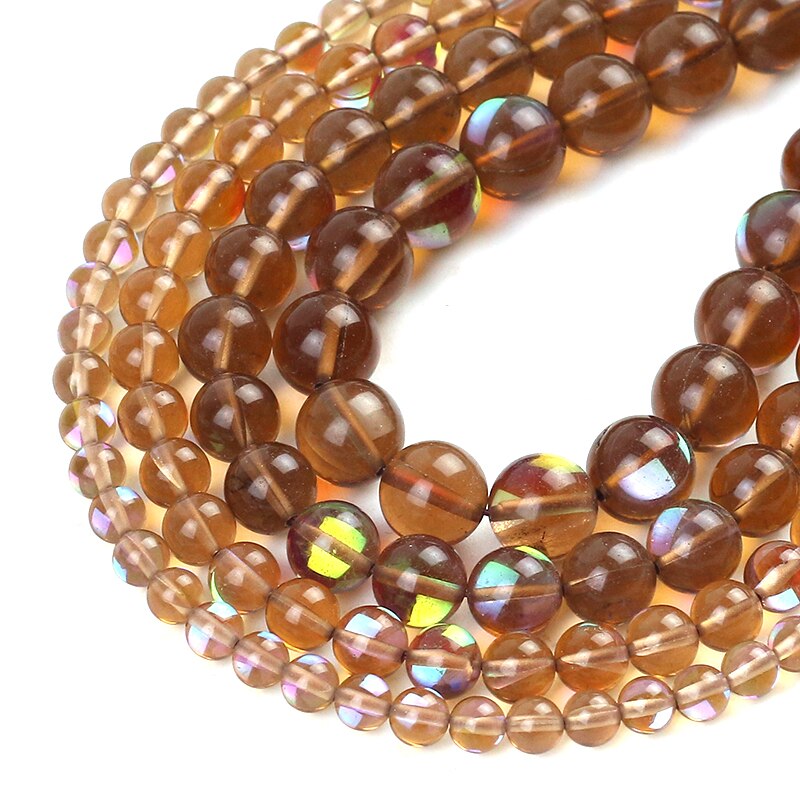 Clear Brown Flash Crystal Glass MoonStone Glitter Beads Round Loose Beads For Jewelry Making DIY Charms Bracelet 6/8/10/12mm