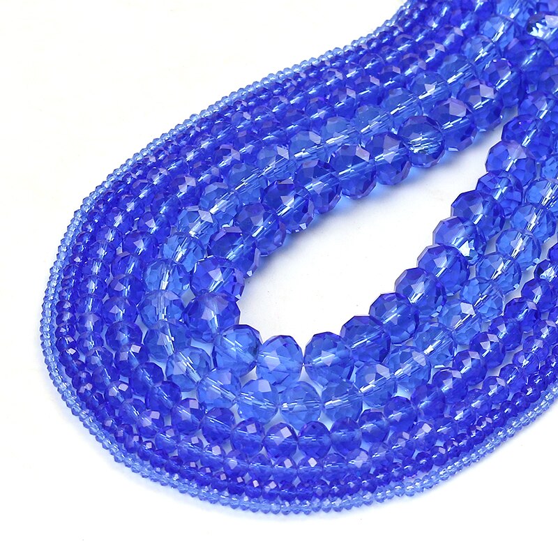Faceted Light Blue Glass Crystal Rondelle Beads Loose Spacer Bead For Jewelry Making DIY Bracelet Earrings 15'' 4/6/8/10/12/14mm