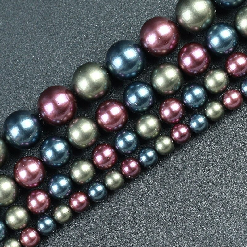 Blue Purple Green Shell Pearl Beads Round Loose Spacer Beads For DIY Jewelry Making Bracelet Charm Accessories 15'' 6 8 10 12mm