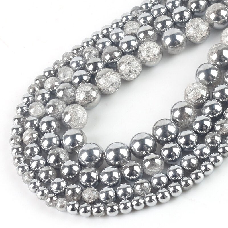 Wholesale One Side Plated Silvery White Snow Cracked Crystal Glass Stone Beads For Jewelry Making DIY Bracelet Necklace 6-12mm