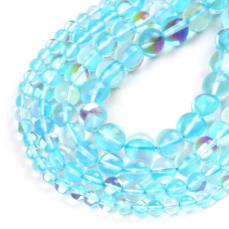 Round Clear Sky Blue Flash Crystal Glass Austrian Crystal Glitter Loose Beads For Jewelry Making DIY Charms Bracelet 15''6/8/10/12mm
