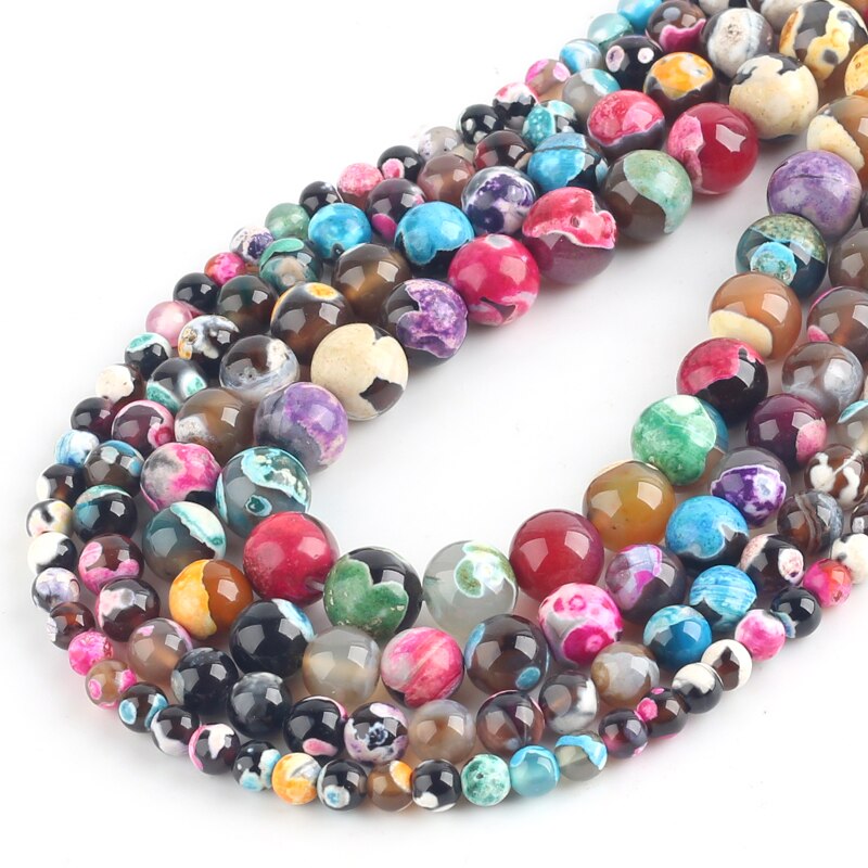 Natural Stone Multicolor Fire Agates Onyx Beads Round Loose Spacer Beads 6/8/10/12mm For Jewelry Making DIY Bracelets 15''