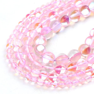 Round Light Pink Flash Crystal Glass MoonStone Glitter Loose Beads For Jewelry Making DIY Charms Bracelet 15''6/8/10/12mm