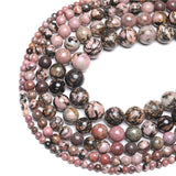 Wholesale Natural Black Line Rhodochrosite Stone Beads For Jewelry Making Pink DIY Bracelet Necklace 4/6/8/10/12 mm Strand
