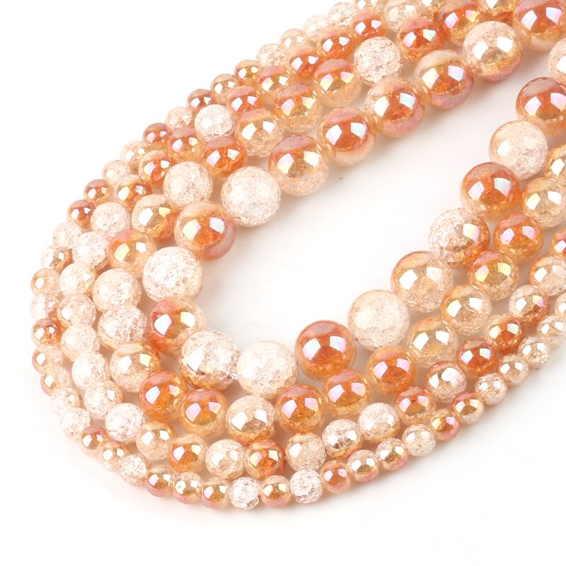 Wholesale One Side Plated Orange White Snow Cracked Glass Crystal Stone Beads For Jewelry Making DIY Bracelet Necklace 6-12mm