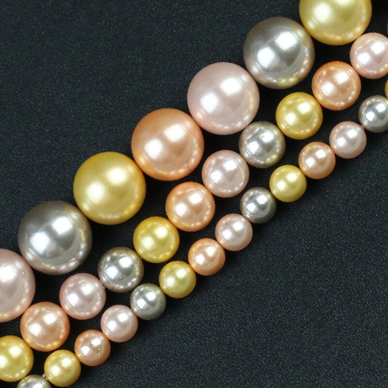 6 8 10 12mm Orange Yellow Grey Shell Pearl Beads Round Loose Spacer Beads For DIY Jewelry Making Bracelet Charm Accessories 15''
