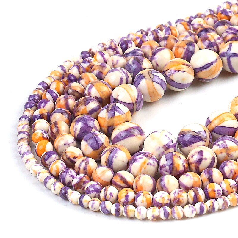 Purple Orange Colorful Striated Rain Round Beads Natural Loose Stone Beads For DIY Jewelry Making 4/6/8/10/12mm Bracelet 15''