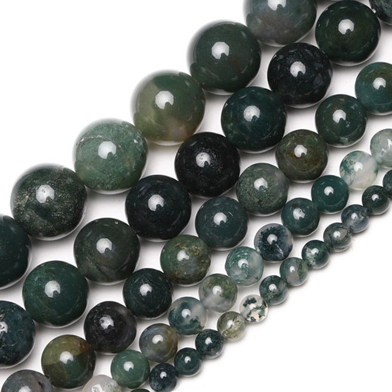 Wholesale Natural Semi-Precious Stone Moss Agates Round Loose Beads 15'' Strand 4 6 8 10 12 MM For Jewelry Making DIY Necklace