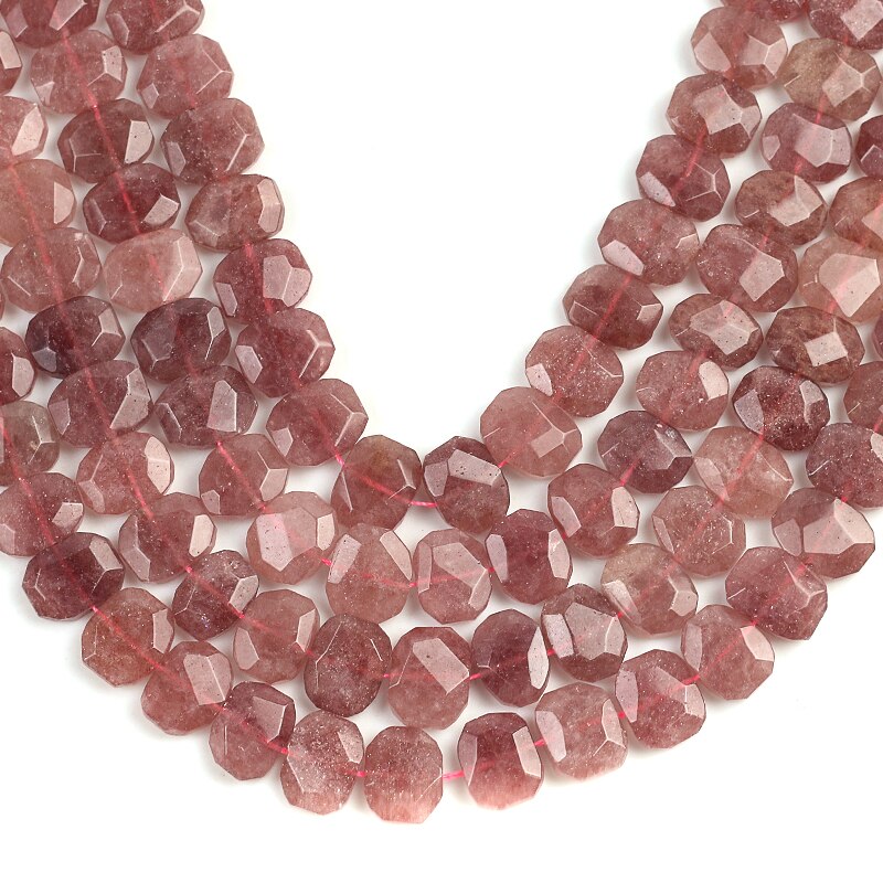 Natural Strawberry Crystal Stone Beads Transverse Pore Denier Section Loose Beads 15x20mm for Jewelry Making DIY Bracelet