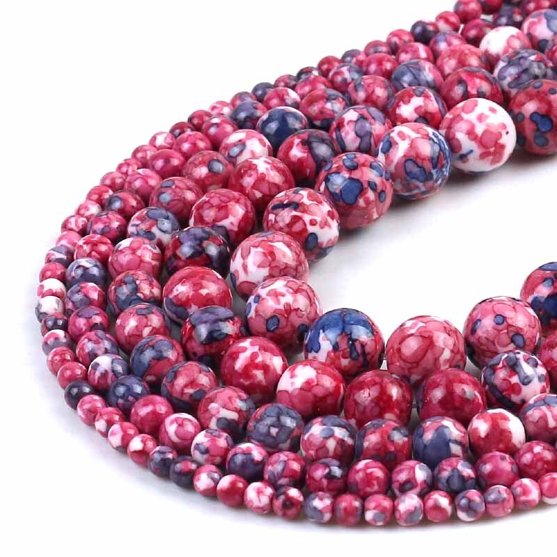 Wine Red Colorful Rain Jaspers Round Beads Natural Loose Stone Beads For DIY Jewelry Making 4/6/8/10/12mm Bracelet 15''