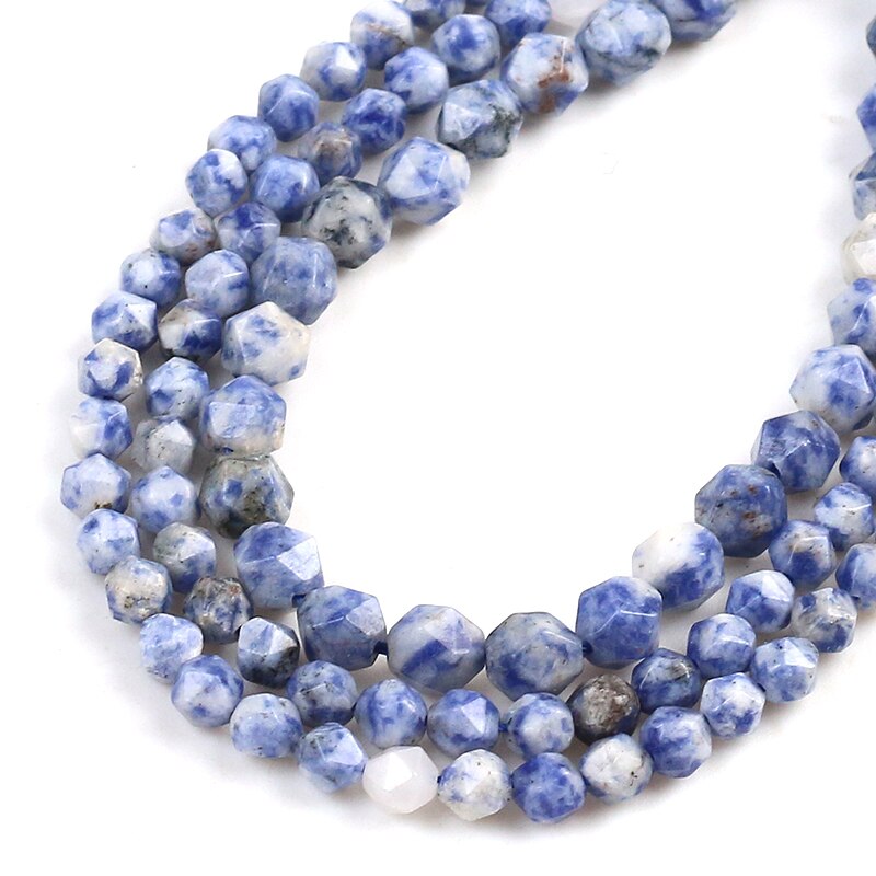 Natural Blue Dot Split Surface Faceted Loose Stone Beads Spacer Beads 15''Strand 6/8/10mm For Jewelry Making DIY Bracelet