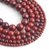 Wholesale Natural Stone Red Brecciated Jaspers Round Beads 15" Strand 4 6 8 10 12MM Pick Size For Jewelry Making