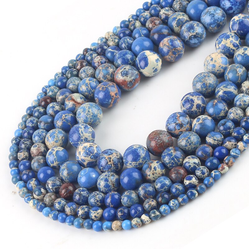 wholesale Natural Stone Lake Dark Blue Sea Sediment Turquoises Imperial Jaspers Beads 4/6/8/10/12MM Diy Beads For Jewelry Making