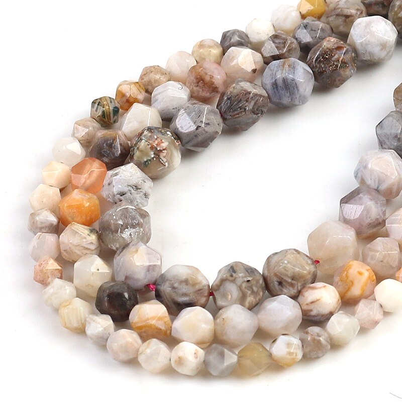 Natural Bamboo Leaf Agates Split Surface Faceted Loose Beads Spacer Beads 15''Strand 6/8/10mm For Jewelry Making DIY Bracelet