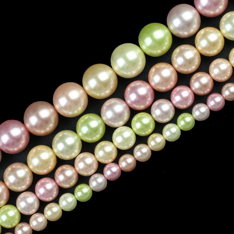 Cyan Purple Colorful Shell Pearl Beads Round Loose Spacer Beads For DIY Jewelry Making Bracelet Accessories 15'' 6/8/10/12mm