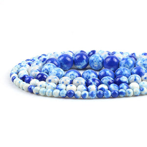 Blue White  Colorful Rain Jaspers Round Beads Natural Loose Stone Beads For DIY Jewelry Making 4/6/8/10/12mm Bracelet 15''