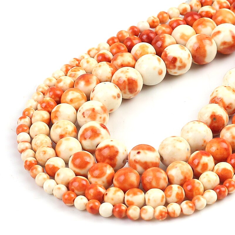 Orange White Colorful Rain Jaspers Round Beads Natural Loose Stone Beads For DIY Jewelry Making 4/6/8/10/12mm Bracelet 15''