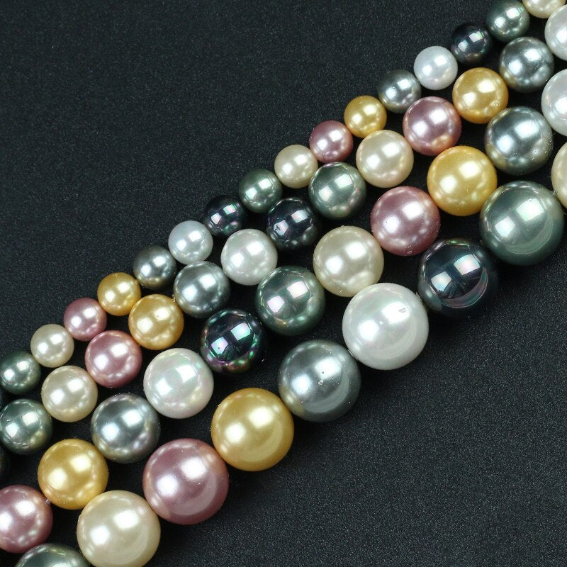 Yellow Purple Colorful Shell Pearl Beads Round Loose Spacer Beads For DIY Jewelry Making Bracelet Accessories 15'' 6 8 10 12mm