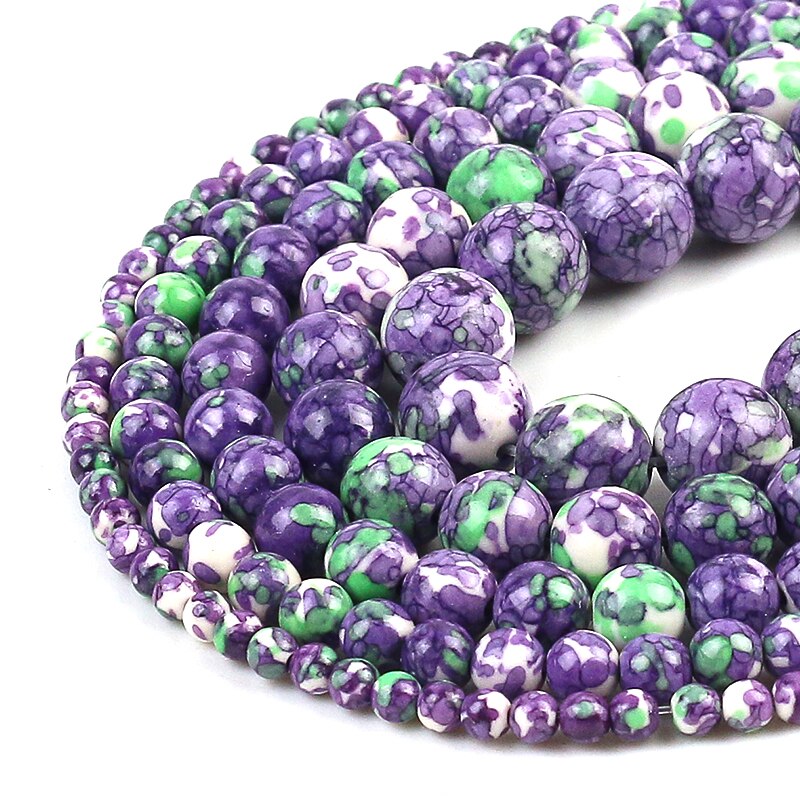 Grape Cyan Colorful Rain Jaspers Round Beads Natural Loose Stone Beads For DIY Jewelry Making 4/6/8/10/12mm Bracelet 15''