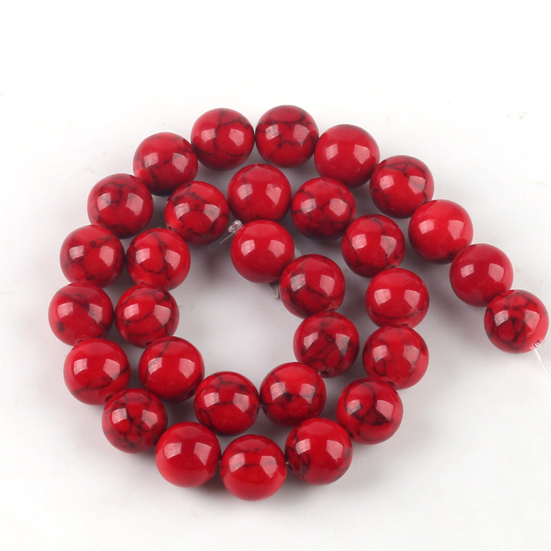 Natural Red Howlite Turquoises Round Loose Beads 4/6/8/10/12 mm For Jewelry Making Bracelet Fit Diy Charm Beads Wholesale