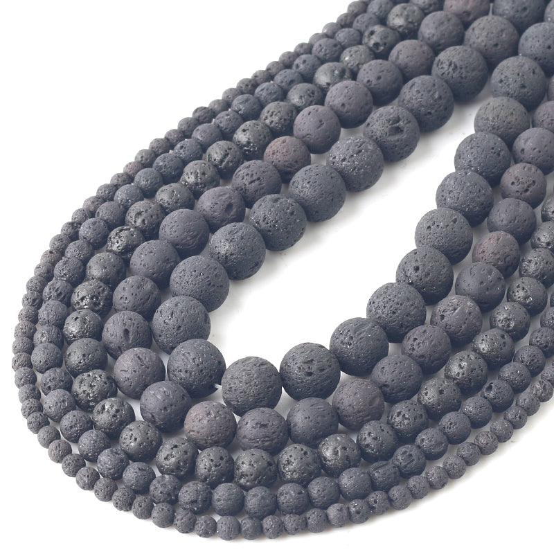 Natural Stone Black Lava Volcanic Stone Round Loose Beads 4/6/8/10/12MM Fit Diy Charm Beads For Jewellery Making Accessories 15'