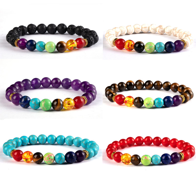 New Colorful 7 Chakra Natural Stone Bracelet Beads Alloy Jewelry Volcanic Stone Bracelet Yoga Bracelet DIY Charms Bracelet