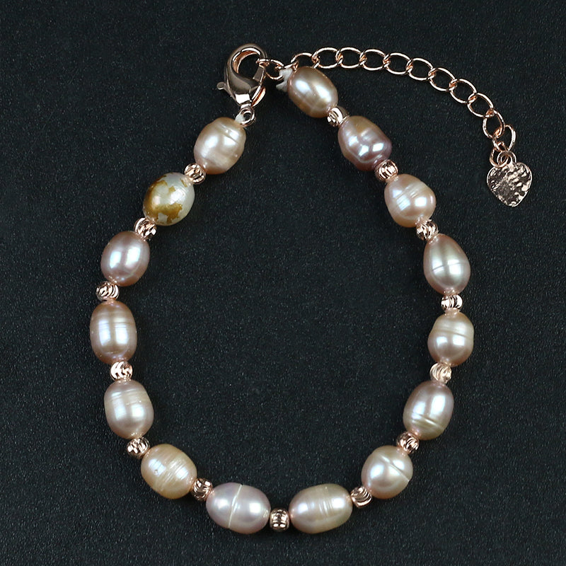 New Natural Freshwater Genuine Sterling Silvers Bracelet 6-7mm Bronze Natural Freshwater Baroque Pearl Jewelry For Women