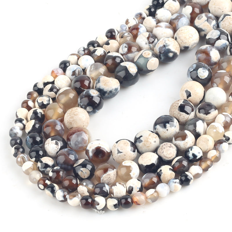 Natural White Fire Agates Stone Beads Round Loose Spacer Beads For Jewelry Making DIY Bracelets 15''Inches 6/8/10/12mm Beads Diy