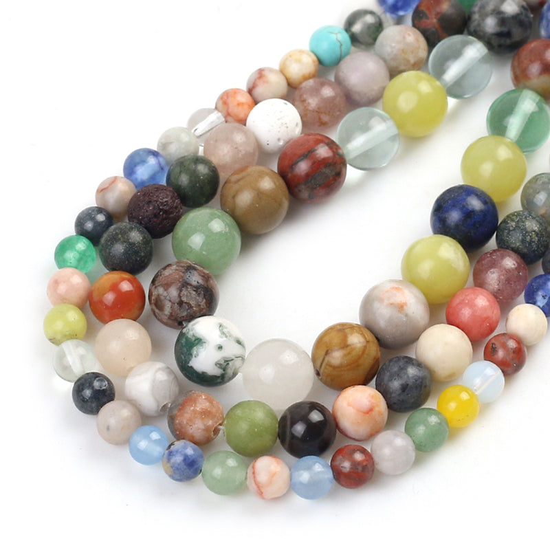 Natural Stone Rainbow Color Mixed Snowflake Spotted Jaspers Jades Round Beads For Jewelry Making DIY Bracelet 15'' 6/8/10mm