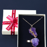 Irregular Natural Gem Stone Pendant Necklace Ring Purple Crystal Chakra Quartz Amethysts Necklace Bohemian Fashion Jewelry Gift
