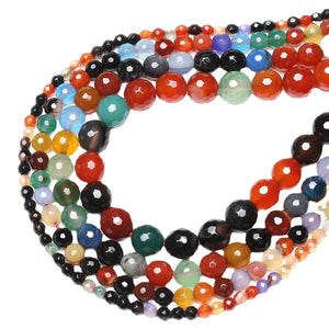 Faceted Natural Stone Mixed Colors Stripe Agates Round loose Beads Pick Size 6/8/10/12 MM Beads For jewelry Making Wholesale