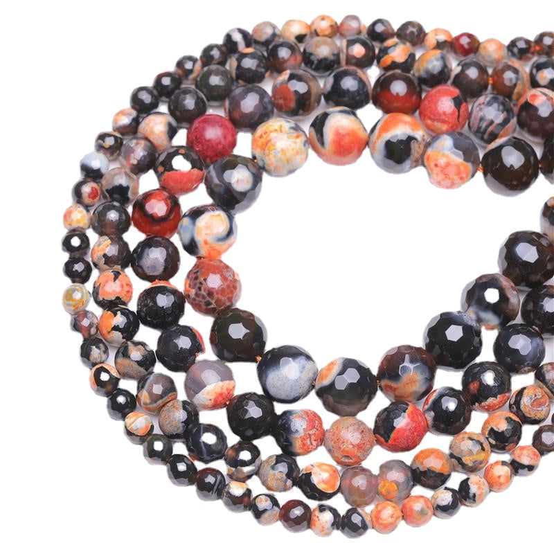 Wholesale Faceted Yellow Fire Agates Natural Stone Beads Round Loose Beads For Jewelry Making 15" 6/8/10mm Diy Bracelet Necklace
